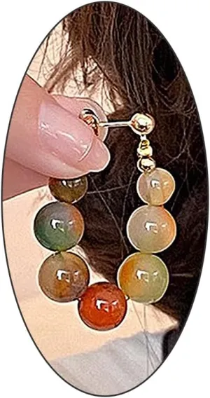 Natural Stone Beaded Huggie Hoop Earring,Colorful Gemstone Drop Dangle Earring for Women,Vintage Simple Agate Stone Fairy Earring Aesthetic Jewelry