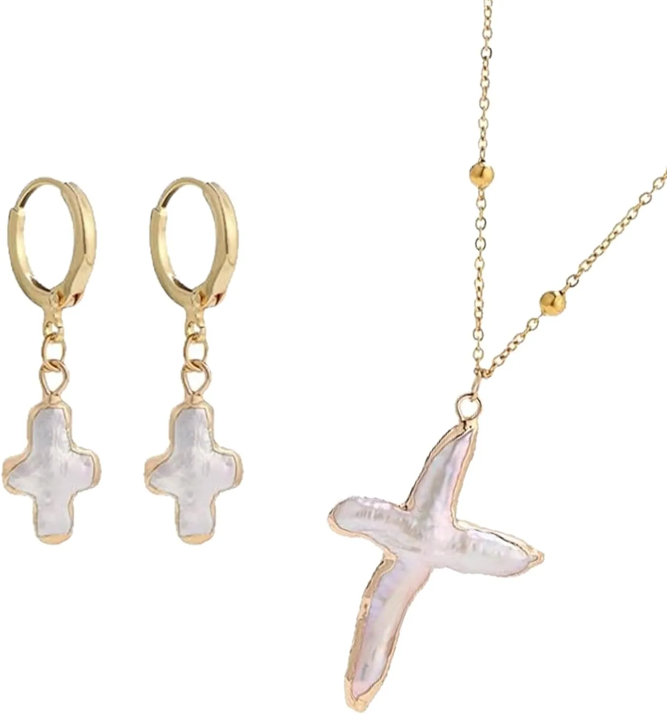 Nature Freshwater Pearl Cross Necklace Earring for Women,Baroque Pearl Earrings,Big Gold Cross Necklace,Minimalist Necklaces,Christian Jewelry