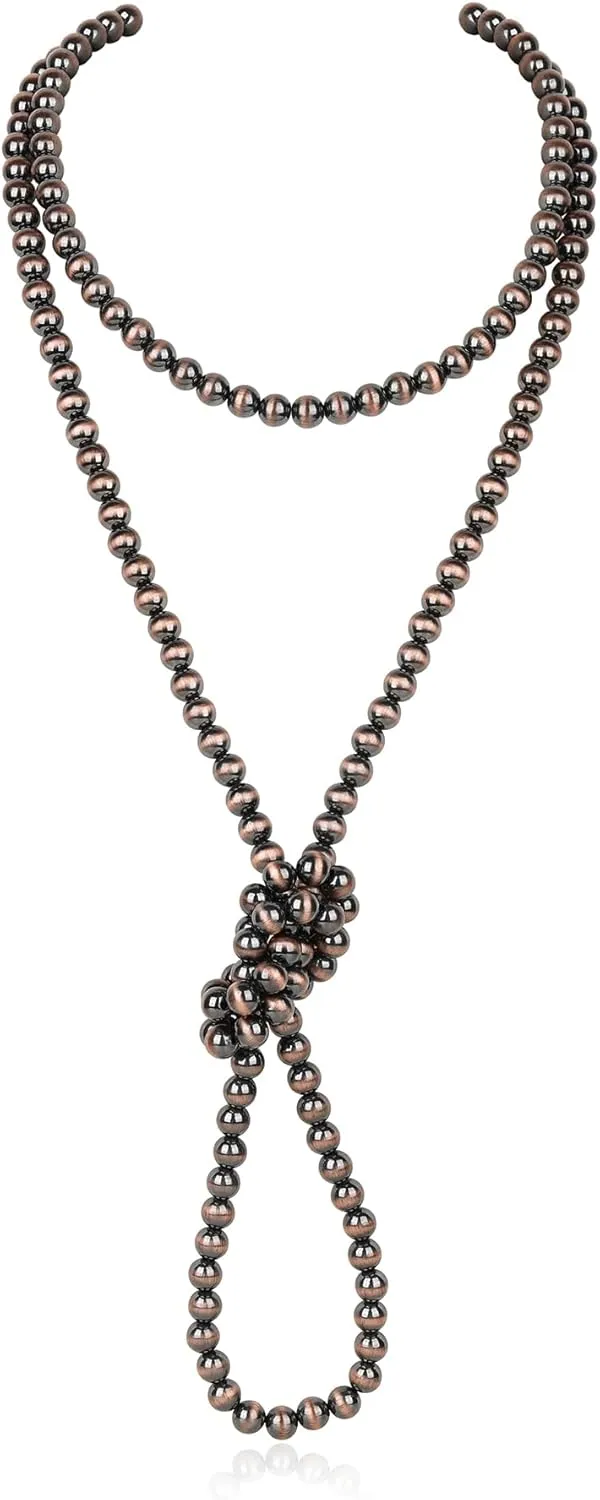 Navajo Pearl Necklace Long Western Jewelry for Women Vintage Beaded Pearl Necklaces