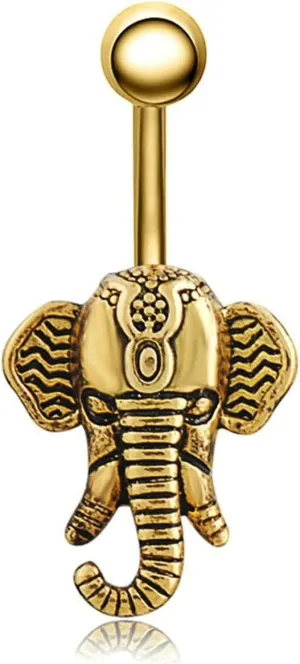 Navel Ring Stainless Steel, Unique Navel Rings for Women Vintage Elephant Pendant Gold Belly Ring
