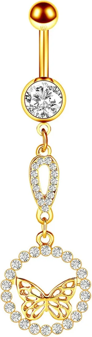Navel Rings Stainless Steel, Crystal Unique Navel Rings for Women Butterfly Shaped And Round Gold Navel Piercing