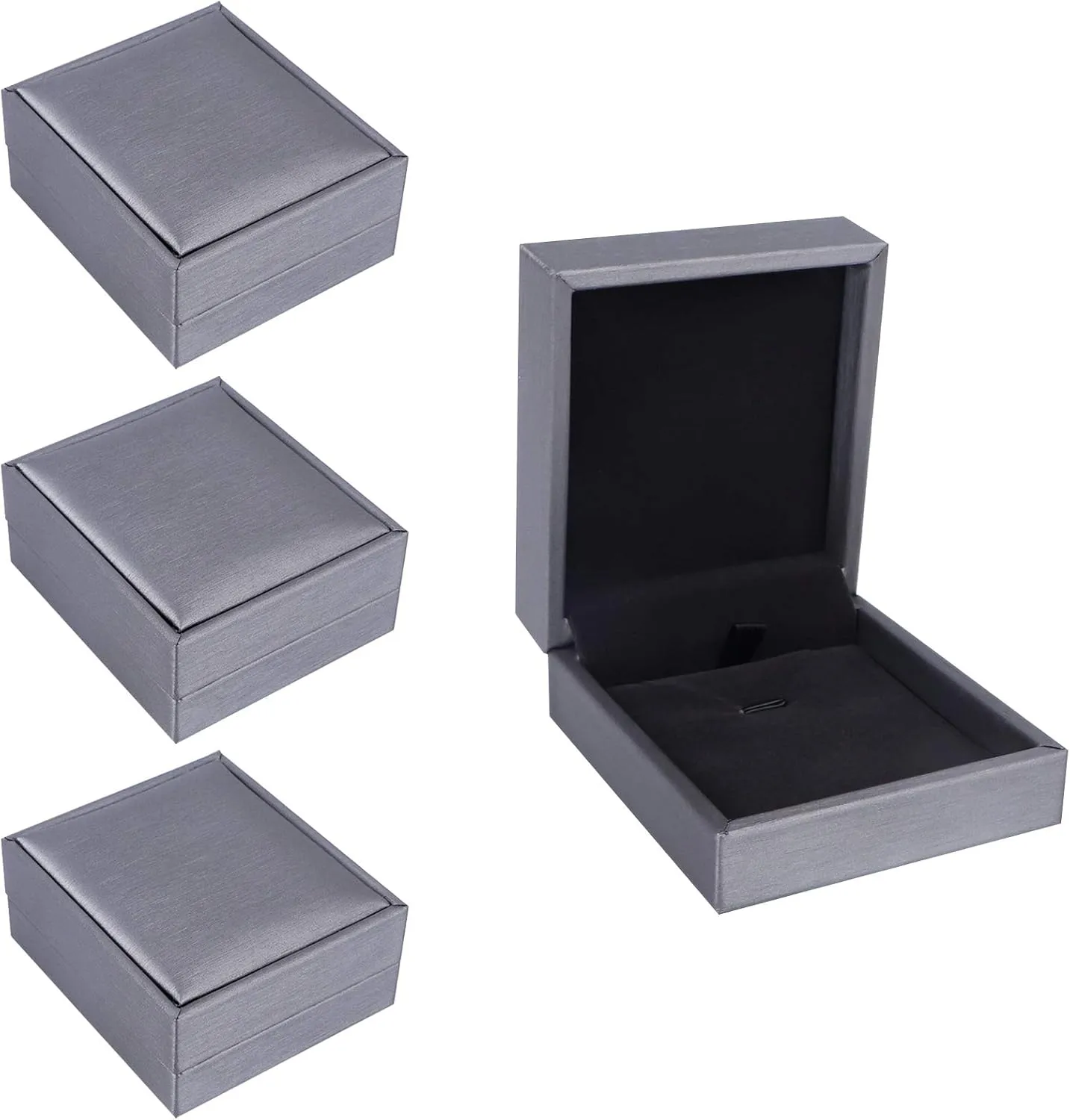 Necklace Pendant Box, 4 Pack PU Leather Jewelry Box, Grey Gift Boxes, Earring Storage Case for Proposal, Engagement, Wedding