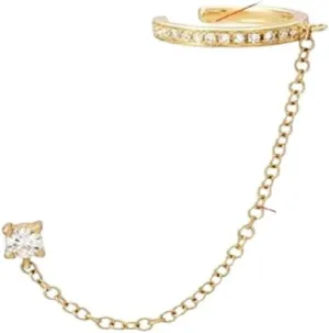 New 2025 Unisex 1Pc 925 Sterling Silver Shimmering Clear Cz Zircon Ear Cuff With Chain Tassel Stud For Women Gift Cartilage Clip Earrings Decoration Jewelry Luxury Accessories Trendy Best And Men