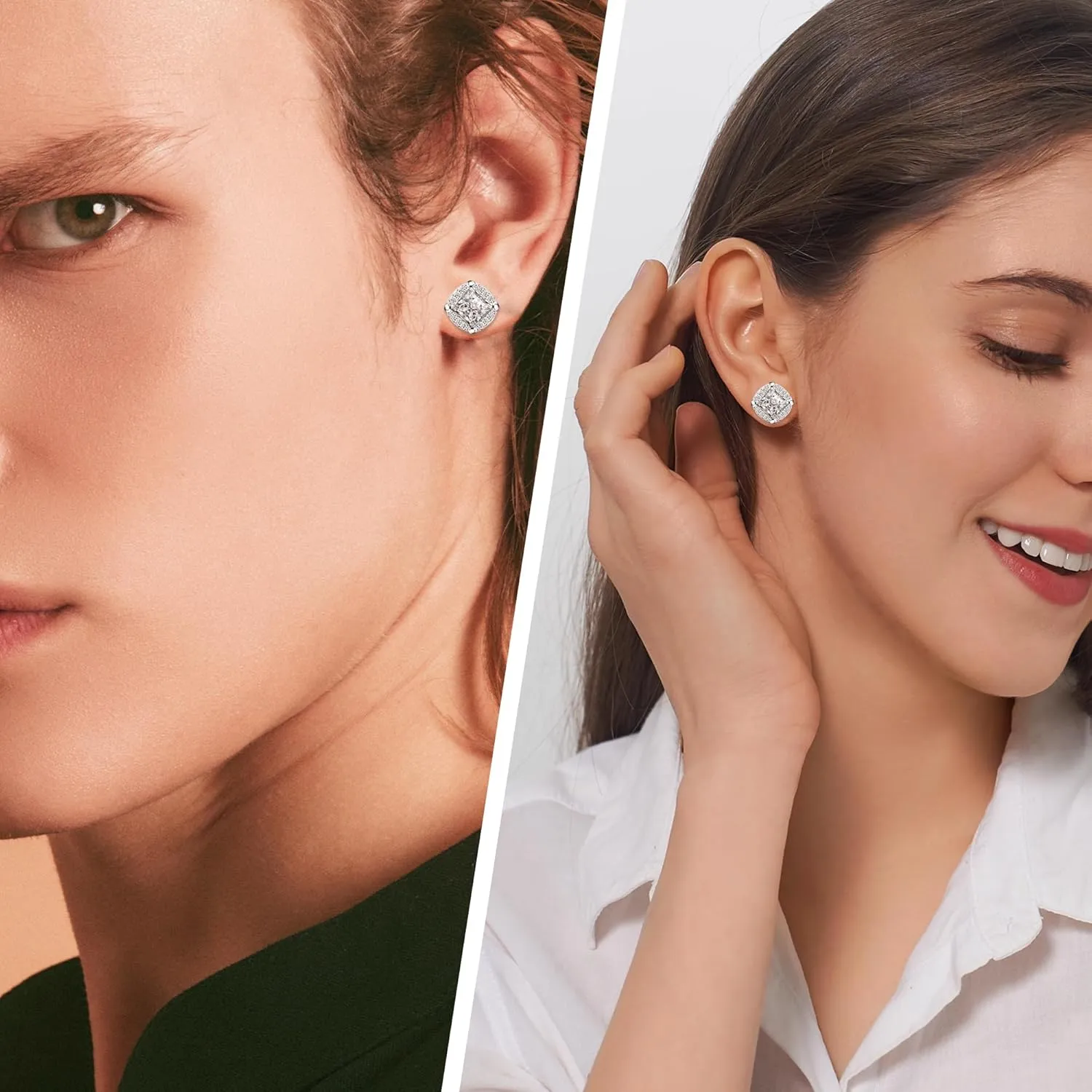 New Princess Cut Moissanite Stud Earrings for Men & Women, 18K White Gold Plated Sterling Silver, D Color VVS1 Lab-Created Moissanite, Brilliant Hypoallergenic Jewelry Gift