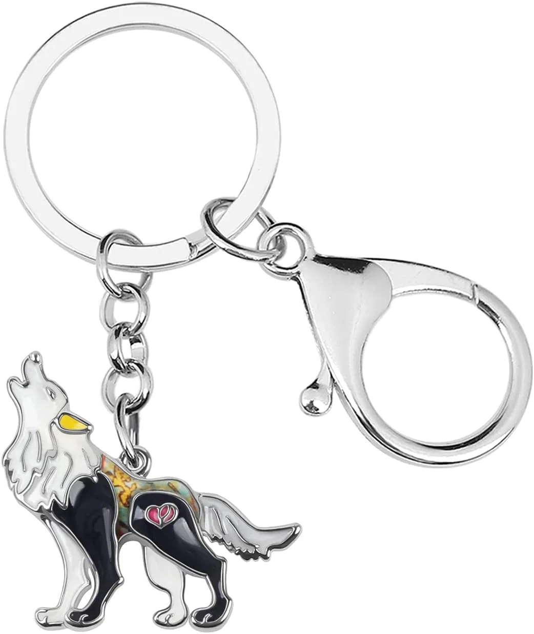 NEWEI Enamel Cute Howling Wolf Keychain Key Rings for Women Girls Unique Bag Purse Charm