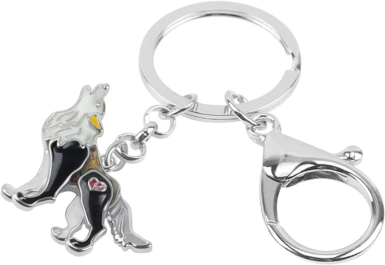 NEWEI Enamel Cute Howling Wolf Keychain Key Rings for Women Girls Unique Bag Purse Charm