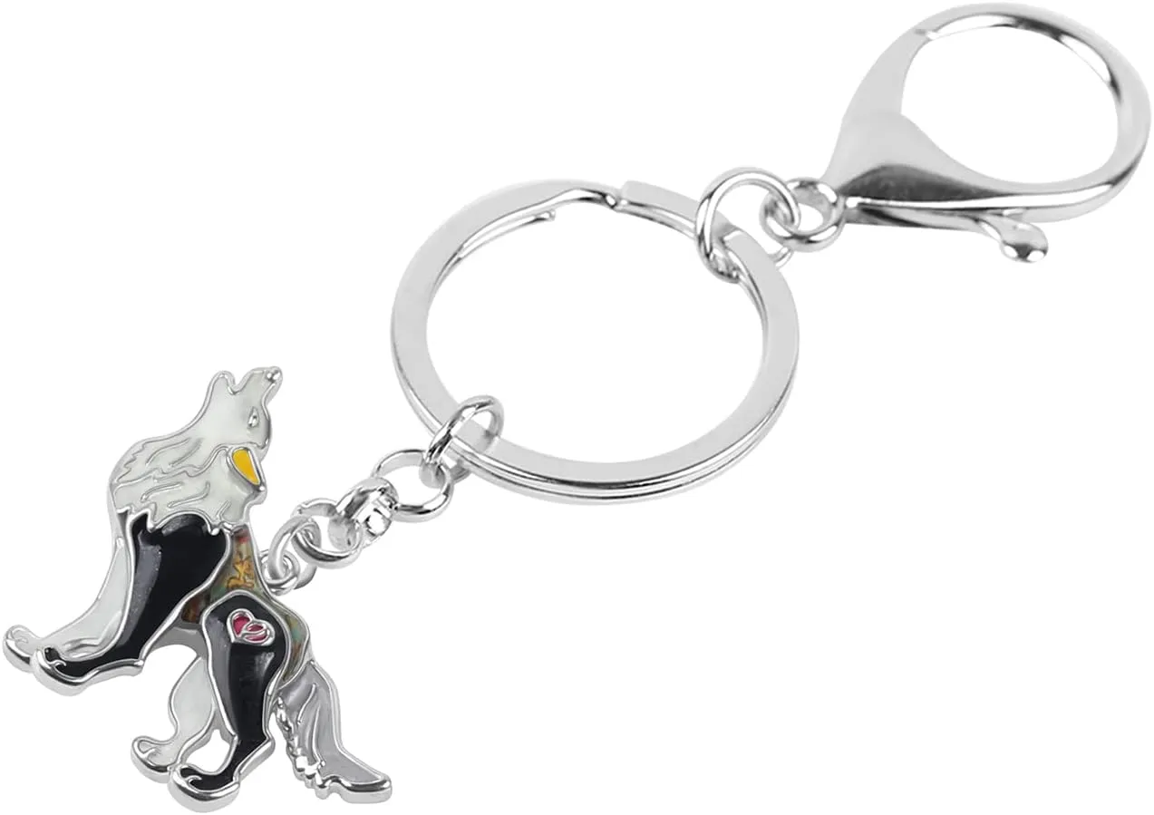 NEWEI Enamel Cute Howling Wolf Keychain Key Rings for Women Girls Unique Bag Purse Charm