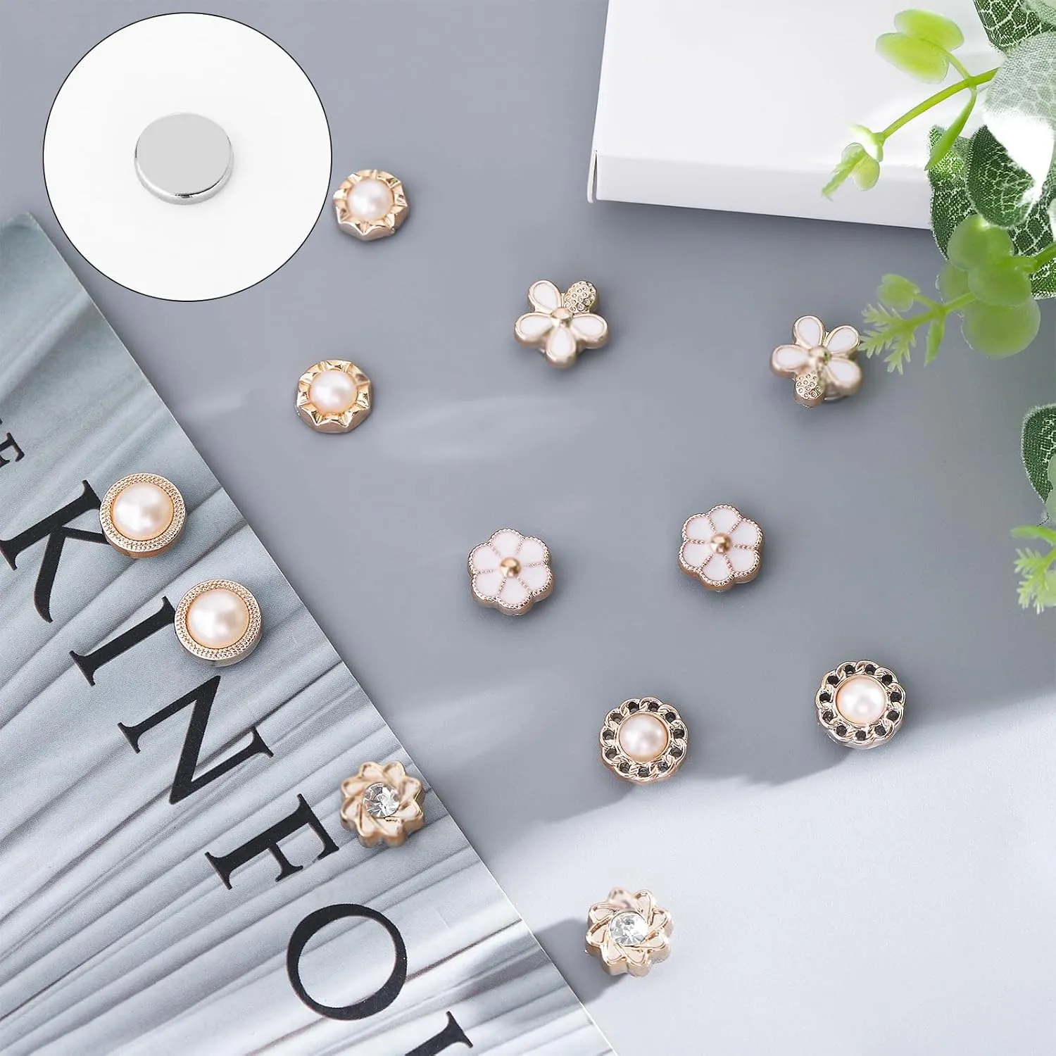 NEWITIN 15 Pairs Magnetic Stud Earrings for Women Clip on Earring Magnet Studs Inlaid Cubic Zirconia Pearl Stud Earring Fashion Non Piercing Magnetic Earrings for Women