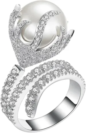 Newly Designed Imitation Pearl Rings Women Luxury Wedding Band Accessories Unique Female Rings for Party Fashion Jewelry