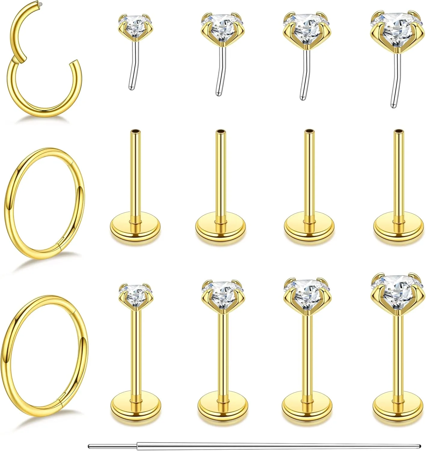 Nose Rings Studs for Women Lip Rings Piercing Jewelry Labret Threadless Nose Stud Surgical Steel Helix Tragus Flat Back Earrings