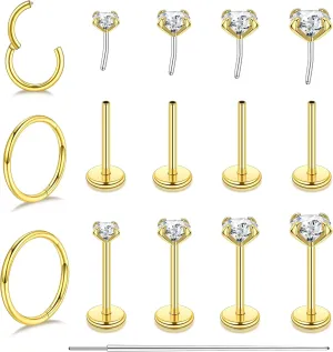 Nose Rings Studs for Women Lip Rings Piercing Jewelry Labret Threadless Nose Stud Surgical Steel Helix Tragus Flat Back Earrings