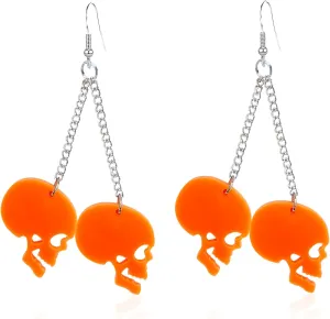 Novelty Punk Skull Chain Earrings Tassel Link Skeleton Dangle Earrings Gothic Stylish Jewelry for Party Night Club Halloween Streetwear Women Men Egirls Gift Statement