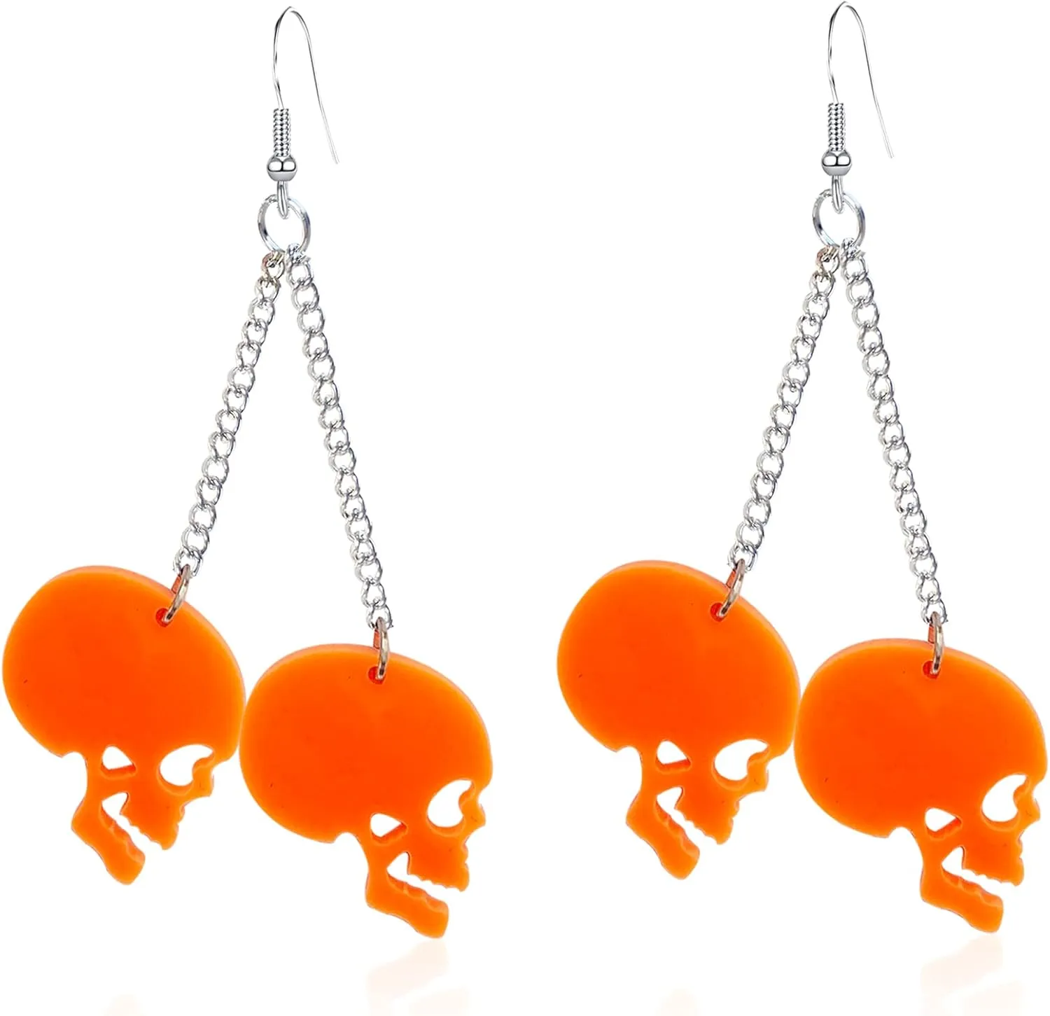Novelty Punk Skull Chain Earrings Tassel Link Skeleton Dangle Earrings Gothic Stylish Jewelry for Party Night Club Halloween Streetwear Women Men Egirls Gift Statement