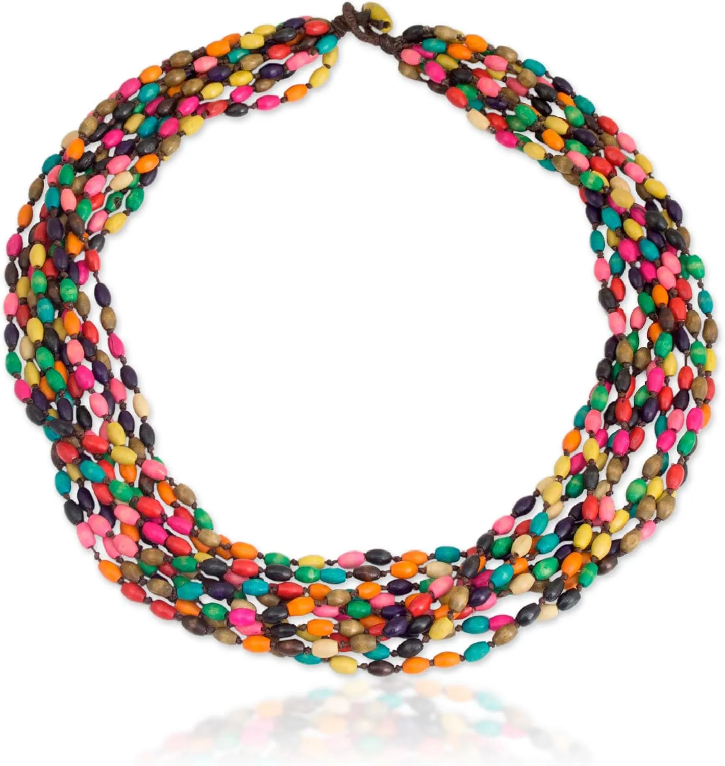 NOVICA Artisan Handcrafted Wooden Bead Necklaces | Natural Stone Malachite | Round Beads Necklace | Multi Color Wood Necklace | Wooden Mala Beads Necklace | Natural Wooden Bead Necklace