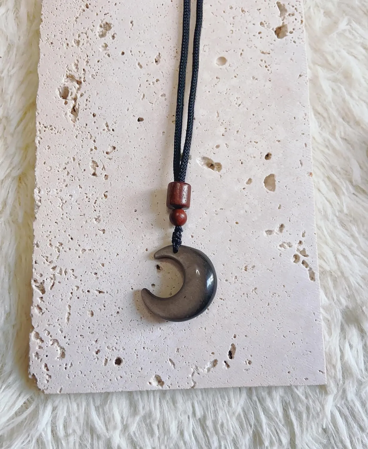 Obsidian Necklace Moon Pendant with Adjustable Cord in 16-25inch for Women or Men Choker Handmade Necklace Jewelry Healing Crystal Dainty Cute Gifts for Bestfriend&Teen&Birthday Silver Obsidian Moon