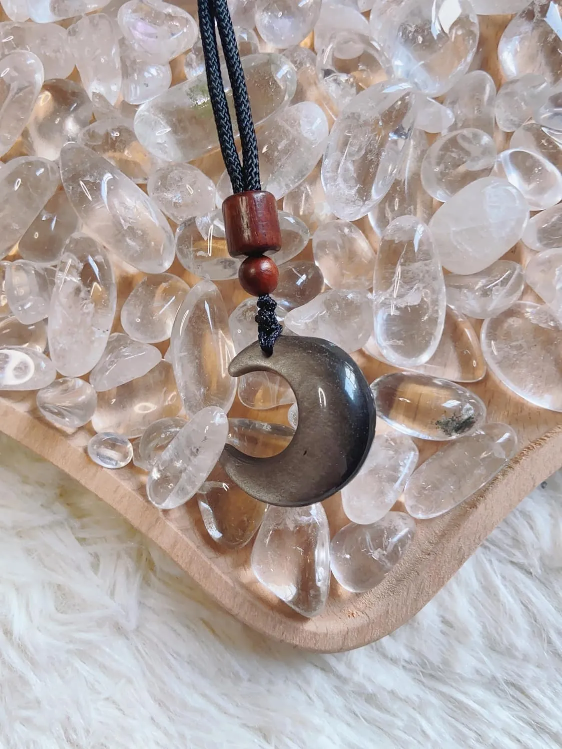 Obsidian Necklace Moon Pendant with Adjustable Cord in 16-25inch for Women or Men Choker Handmade Necklace Jewelry Healing Crystal Dainty Cute Gifts for Bestfriend&Teen&Birthday Silver Obsidian Moon