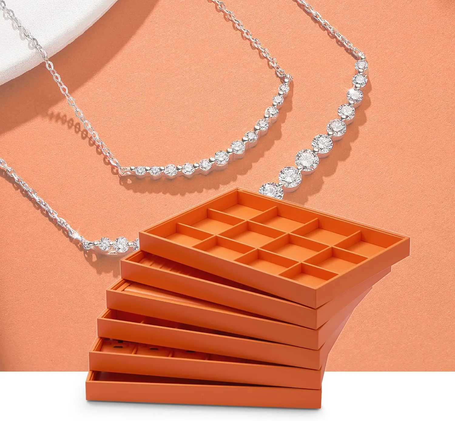 Oirlv Luxury Leather Jewelry Tray Necklace Bracelet Organizer Tray Stackable Jewelry Plate Necklace Bracelet Display Storage