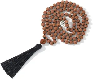 Original 5 Mukhi 7mm Rudraksha Beaded Knotted 108 Mala Necklace Meditation Yoga Prayer Rosary Jewelry for Men and Women