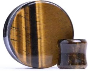 Pair (2PCS) BROWN TIGER EYE STONE PLUGS Double Flare Gauges Ear Tunnels 9256