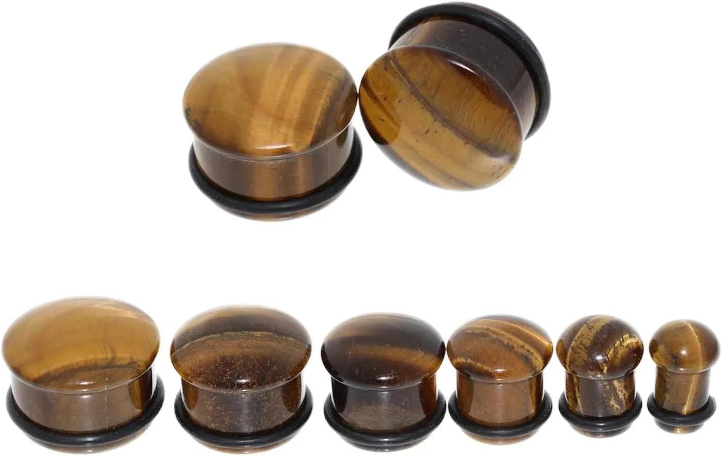 Pair (2PCS) BROWN TIGER EYE STONE PLUGS Single Flare Gauges Organic Ear Tunnels 9226