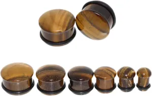 Pair (2PCS) BROWN TIGER EYE STONE PLUGS Single Flare Gauges Organic Ear Tunnels 9226