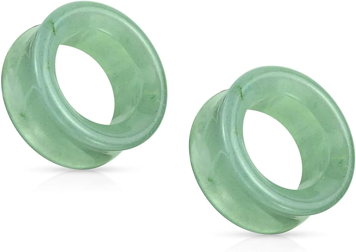 Pair (2PCS) GREEN AVENTURINE STONE TUNNELS Double Flare Gauges Jade Organic Ear Plugs 9170