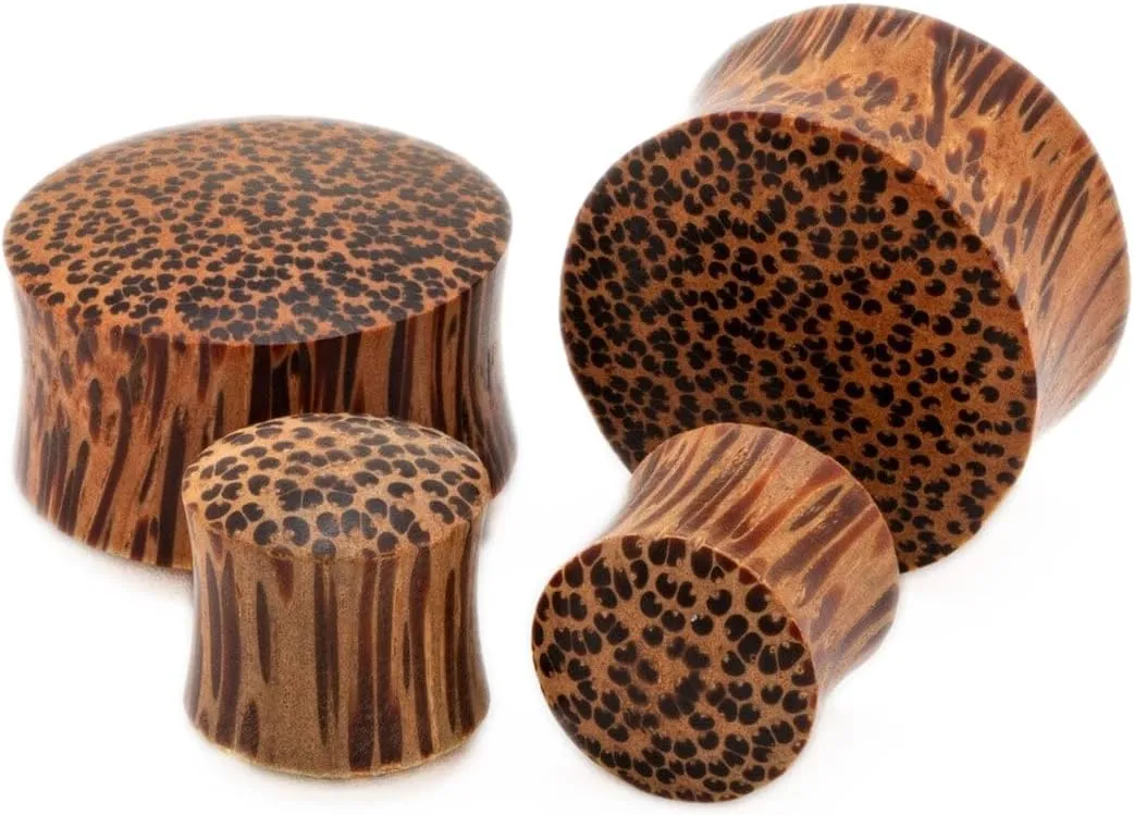 Pair (2PCS) PALM WOOD PLUGS Double Flare Gauges Organic Ear Tunnels 9302