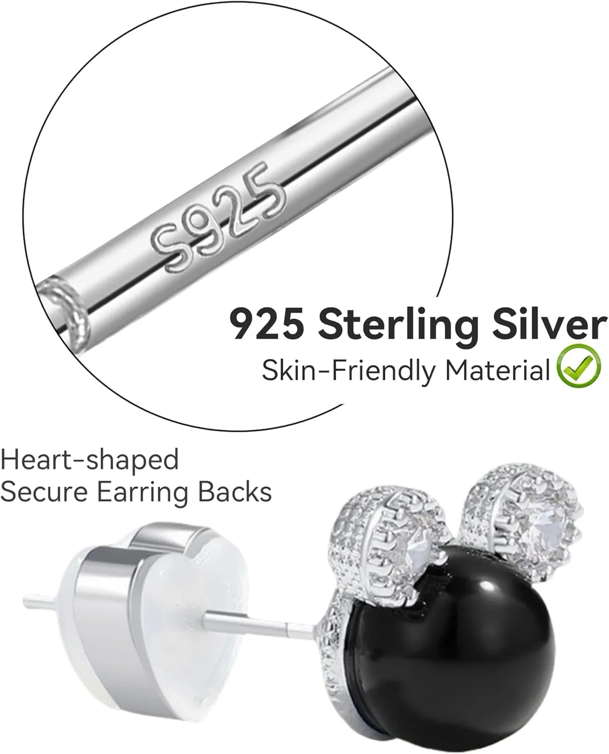 PANSTAR Pearl Earrings for Women - Hypoallergenic 925 Sterling Silver Posts with Pearls & Zircon Gems - Lightweight Mini Mouse Studs with Gift Box