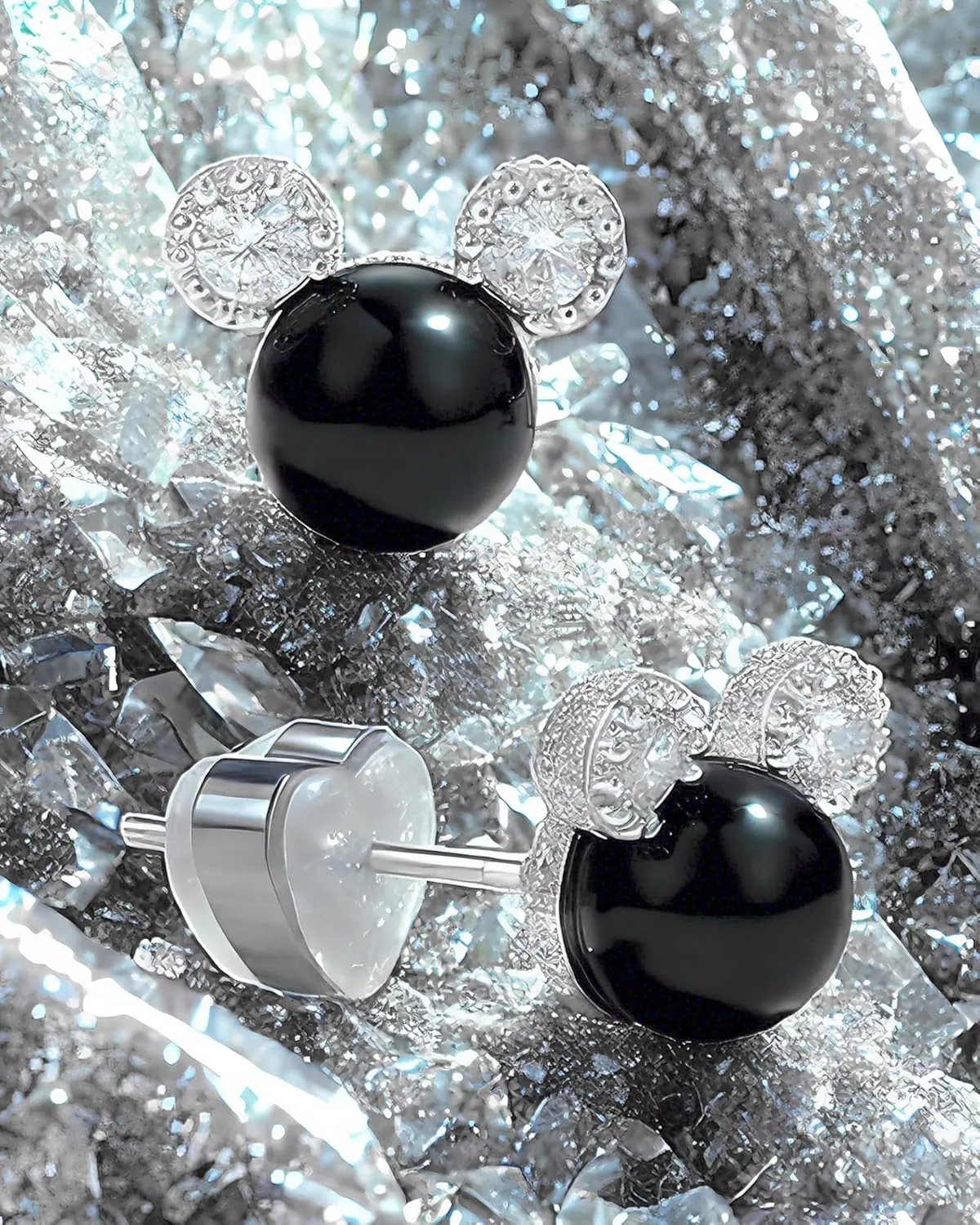 PANSTAR Pearl Earrings for Women - Hypoallergenic 925 Sterling Silver Posts with Pearls & Zircon Gems - Lightweight Mini Mouse Studs with Gift Box