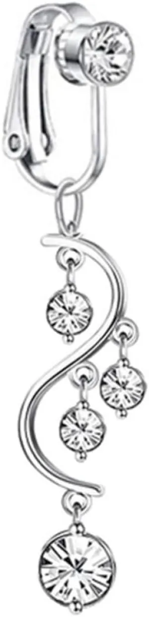 PartyKindom Unique Belly Button Ring Dangle Body Jewelry Non Piercing Stainless Steel Navel Ring Rhinestones