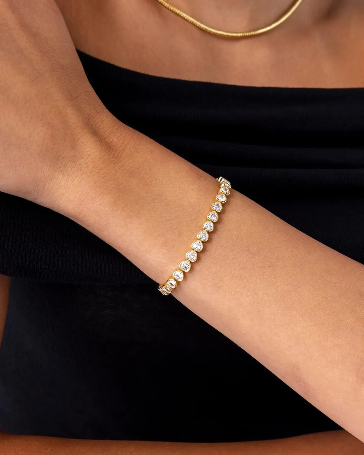 PAVOI 14K-18K Gold Plated Simulated Diamonds Bezel Set Tennis Bracelets for Women - Cubic Zirconia Stones Trillion Trinity Radiant Cut Round Pear Heart Statement Bride Gold Bracelet Stack - Sizes 6.5-7.5 Inch