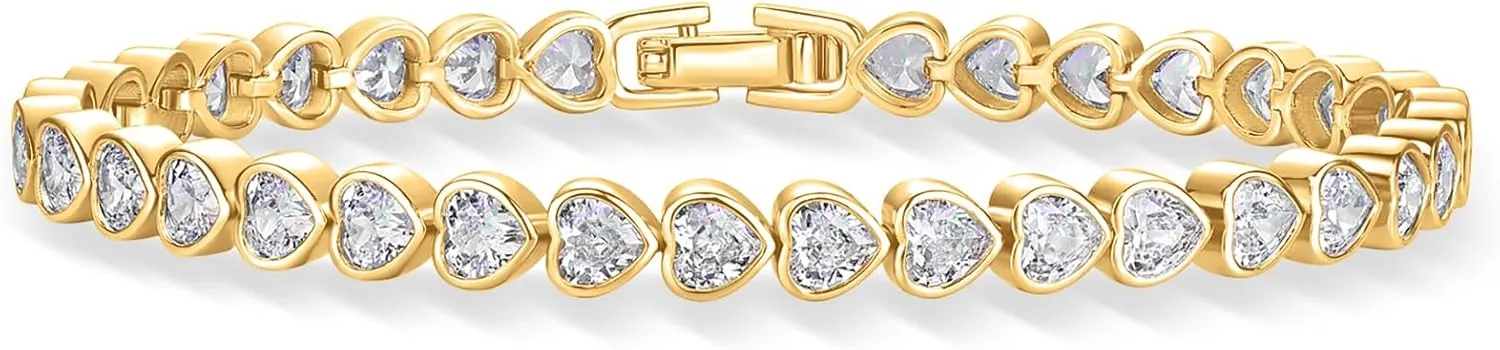 PAVOI 14K-18K Gold Plated Simulated Diamonds Bezel Set Tennis Bracelets for Women - Cubic Zirconia Stones Trillion Trinity Radiant Cut Round Pear Heart Statement Bride Gold Bracelet Stack - Sizes 6.5-7.5 Inch