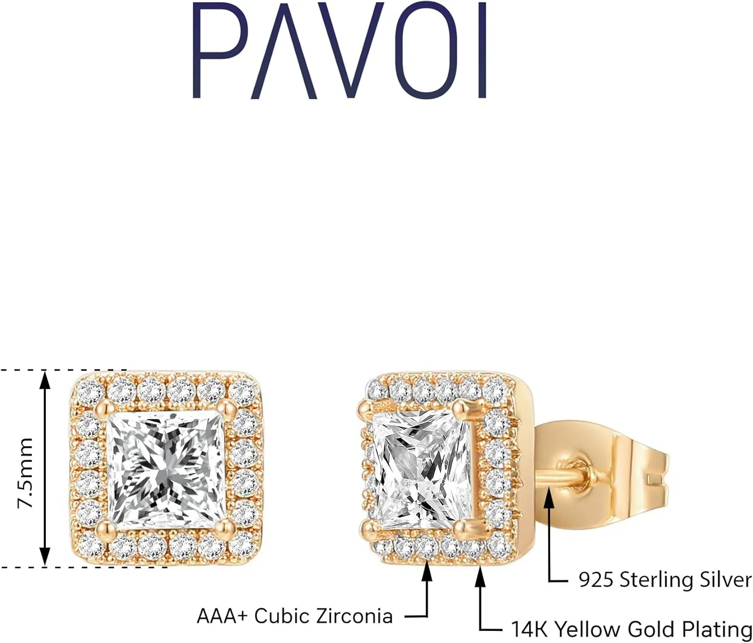 PAVOI 14K Gold Plated Sterling Silver Post Brilliant Round Faux Diamond Halo Earrings - Premium Cubic Zirconia in Rose, White, and Yellow Gold