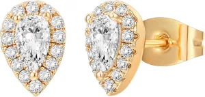 PAVOI 14K Gold Plated Sterling Silver Post Brilliant Round Faux Diamond Halo Earrings - Premium Cubic Zirconia in Rose, White, and Yellow Gold