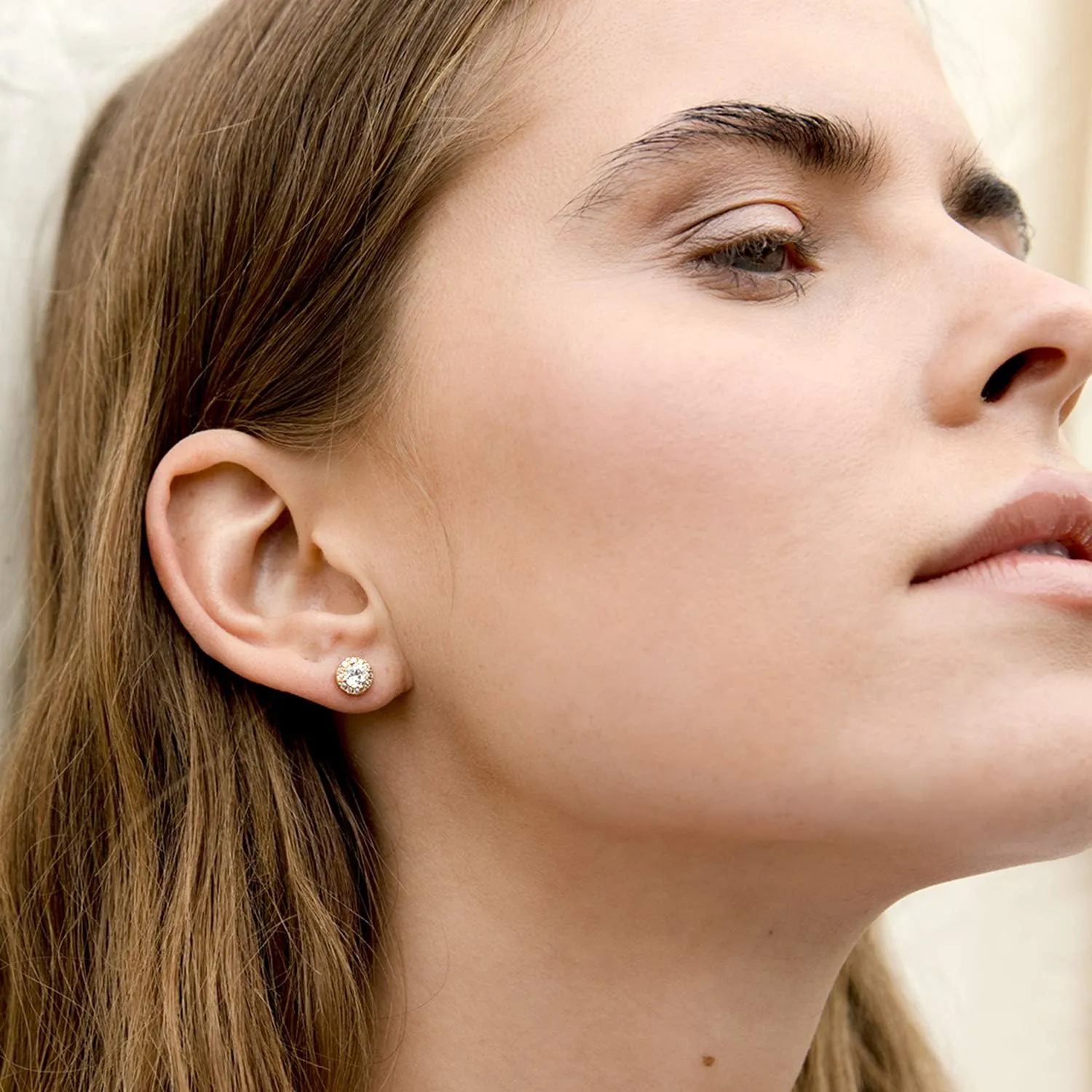 PAVOI 14K Gold Plated Sterling Silver Post Brilliant Round Faux Diamond Halo Earrings - Premium Cubic Zirconia in Rose, White, and Yellow Gold
