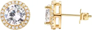 PAVOI 14K Gold Plated Sterling Silver Post Brilliant Round Faux Diamond Halo Earrings - Premium Cubic Zirconia in Rose, White, and Yellow Gold