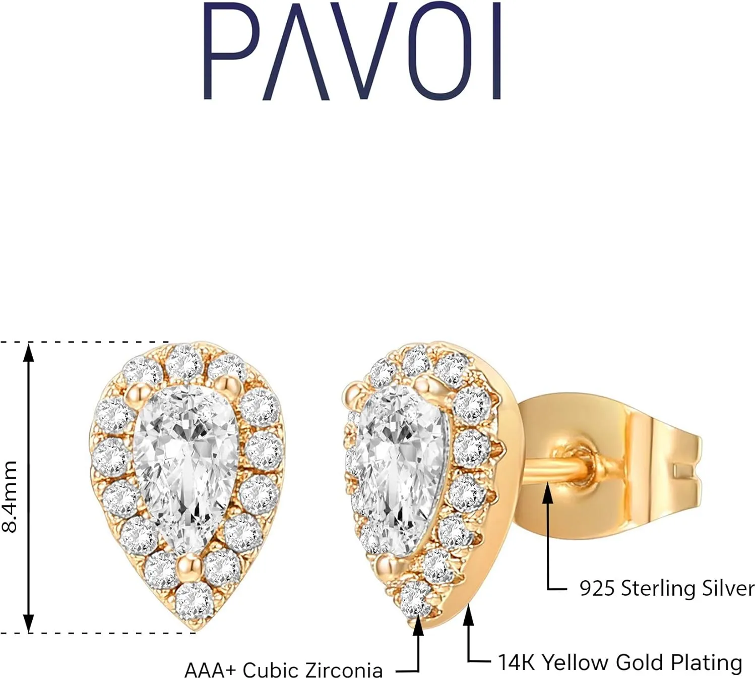 PAVOI 14K Gold Plated Sterling Silver Post Brilliant Round Faux Diamond Halo Earrings - Premium Cubic Zirconia in Rose, White, and Yellow Gold