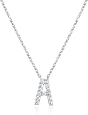PAVOI 14K White Gold Plated Cubic Zirconia Initial Necklace | Letter Dainty Necklaces for Women