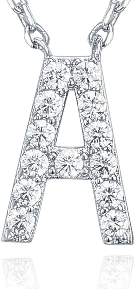 PAVOI 14K White Gold Plated Cubic Zirconia Initial Necklace | Letter Dainty Necklaces for Women
