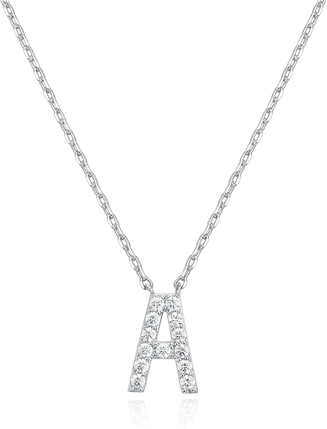 PAVOI 14K White Gold Plated Cubic Zirconia Initial Necklace | Letter Dainty Necklaces for Women