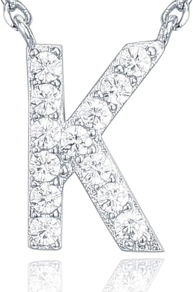 PAVOI 14K White Gold Plated Cubic Zirconia Initial Necklace | Letter Dainty Necklaces for Women