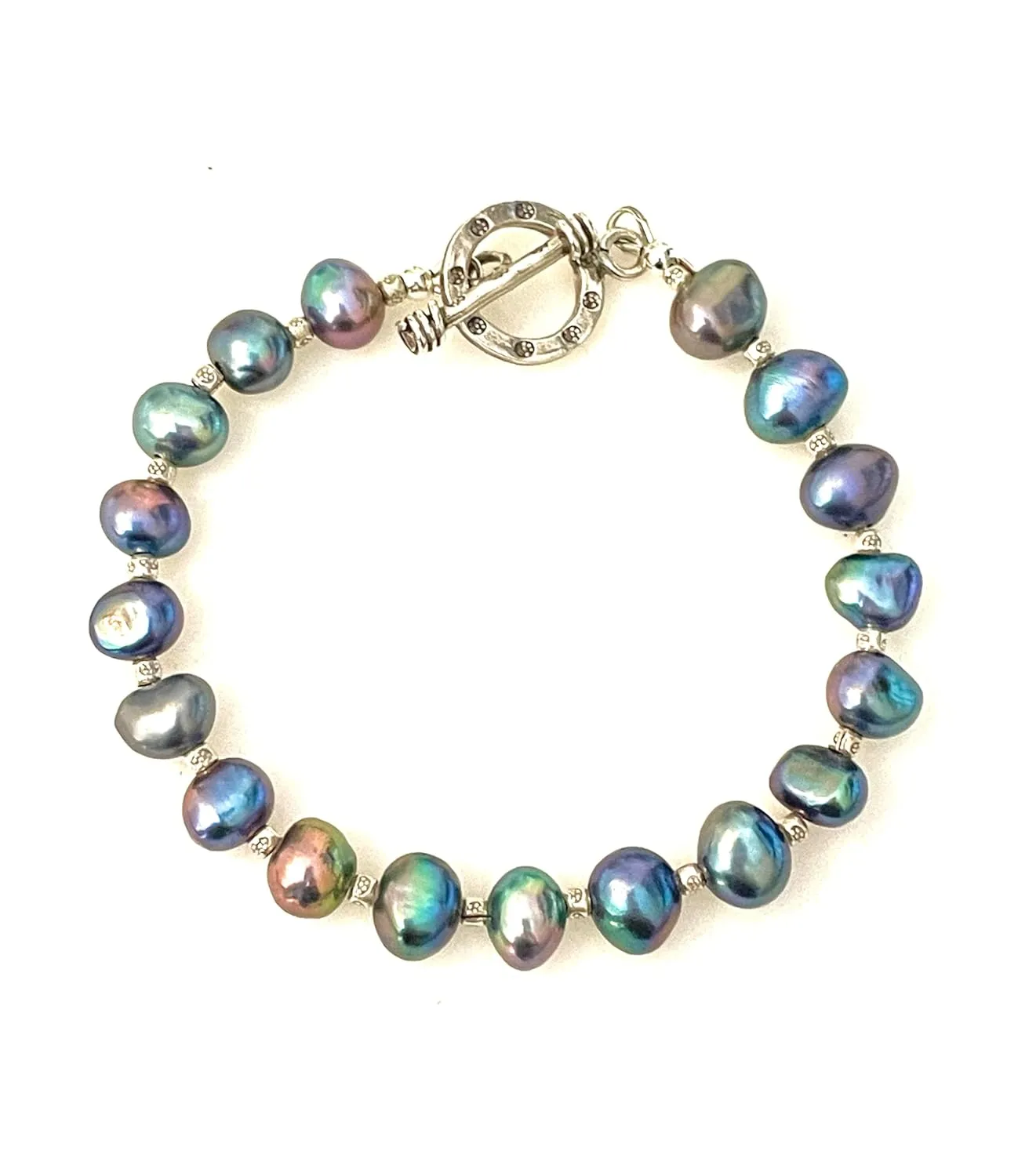Peacock Pearl Bracelet, Petite Black Tahitian Pearls, Baroque Pearls, Karen Hill Tribe Fine Silver, Natural Freshwater Pearls, Beaded Bracelet