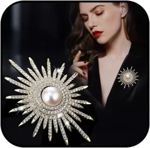 Pearl Brooch Pins for Women Sunflower Rhinestone Brooch Pins Pearl Sun Flower Lapel Pins for Wedding Party Prom Dress Coat Brooch Pin Jewelry