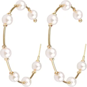 Pearl Hoop Earrings for Women Fashion Hypoallergenic Girls Pearl Earrings Drop Dangle Earrings Jewelry Gifts