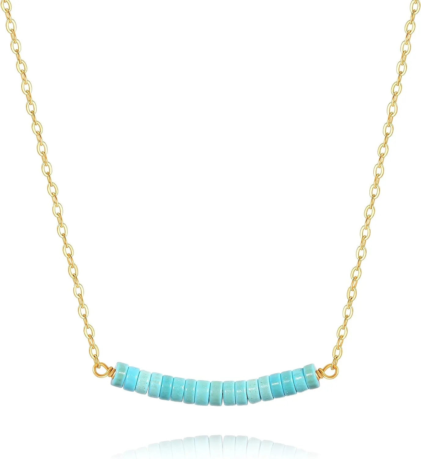 PEARLADA Turquoise/Lapis Lazuli Beaded Bar Pendant Necklace, Dainty 18k Gold Chain Choker Necklace, Boho Turquoise Jewelry for Women