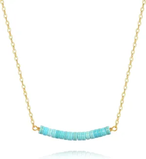 PEARLADA Turquoise/Lapis Lazuli Beaded Bar Pendant Necklace, Dainty 18k Gold Chain Choker Necklace, Boho Turquoise Jewelry for Women