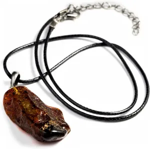 Pendant for Women and men, Genuine Baltic Unpolished Amber, Cord Necklace with Clasp (Small Rock Color), Small and Larger