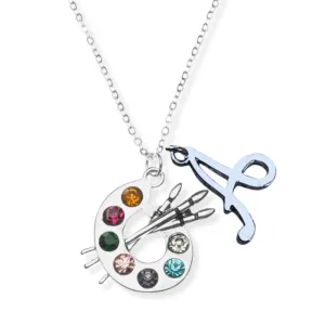Personalized Artist Paint Palette & Paint Brush Pendant Necklace - She Believed She Could Jewelry Gift for Women, Teens and Girls, Painter Gift, Artist Necklace