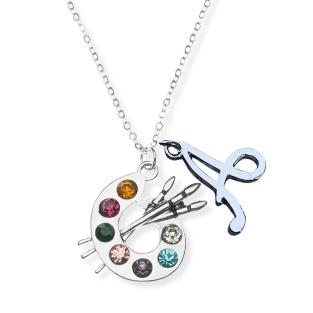 Personalized Artist Paint Palette & Paint Brush Pendant Necklace - She Believed She Could Jewelry Gift for Women, Teens and Girls, Painter Gift, Artist Necklace