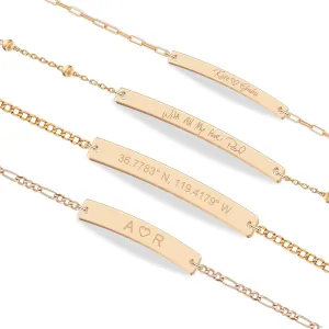 Personalized Sterling Silver/Stainless Steel Bar ID Bracelet - Custom Engraved Inspirational Words, Dates or Names- Adjustable - Gift Box Included - Elegant Jewelry for Anniversary, Birthday, Weddings